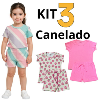 Kit 3 Conjuntos Verão Em Ribana Canelada Infantil Menina 2 a 8 Anos (C.V.) em Oferta na Shopee