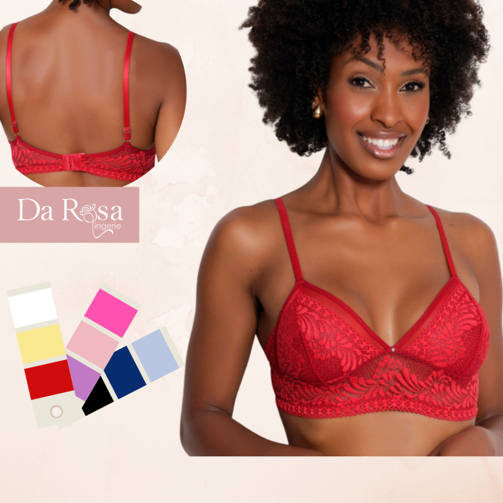 Sutiã Sexy sem Bojo de Renda com forro no busto Lingerie Sensual cor variada Carol Da Rosa Lingerie