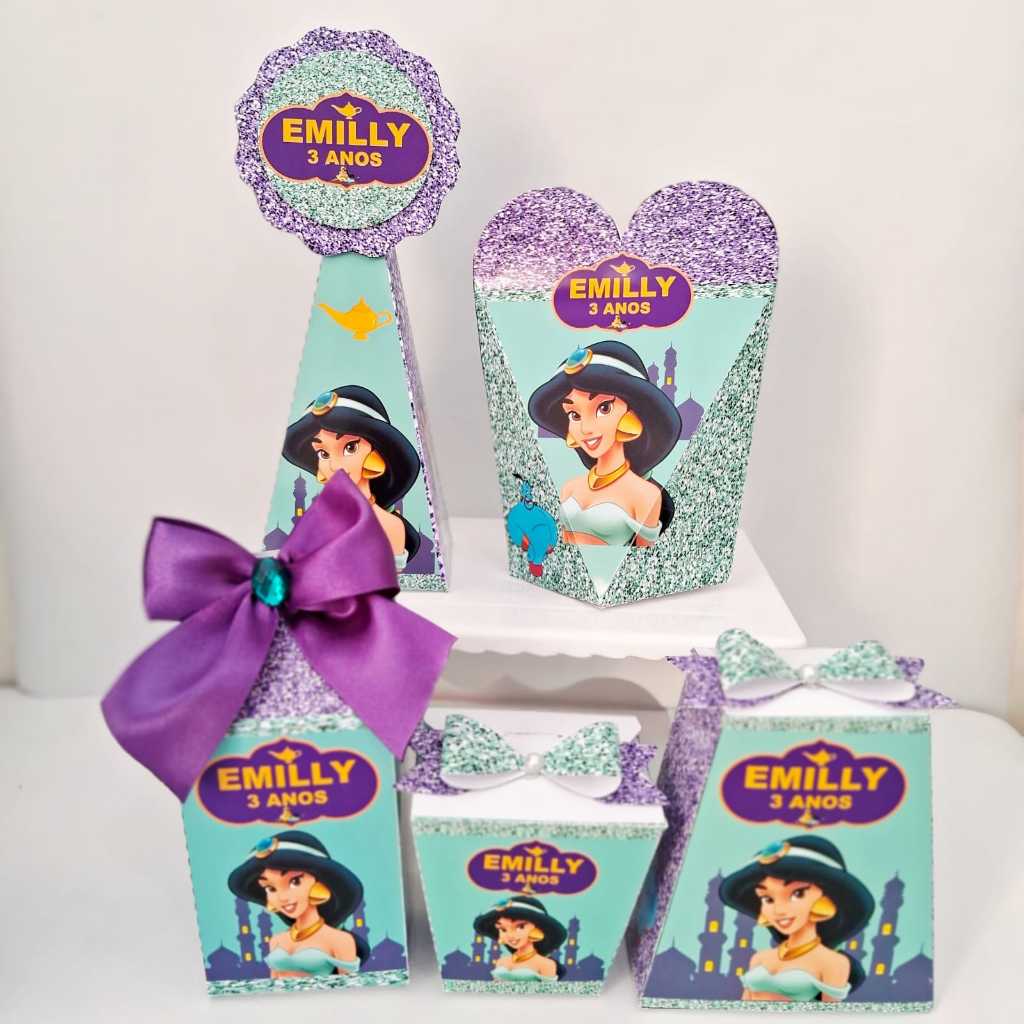 Kit de Caixas Jasmim Princesa Personalizada Aladim / Lembrancinha de Festa /Aniversario