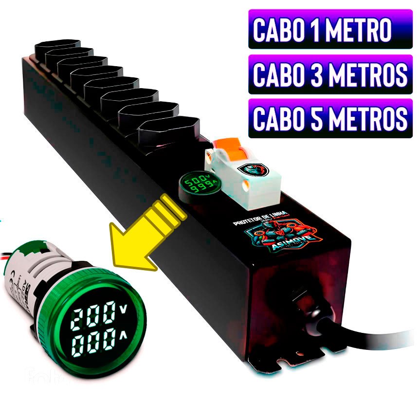 Filtro De Linha 8 Tomadas 20A Com Voltimetro / Amperimetro / Disjuntor - Régua Elétrica - Extensão 1mt 3mt 5mt em Oferta na Shopee