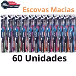 Kit 60 Escovas De Dente Macia Adulto Com Capa Protetora e Limpador De Lingua escova dental