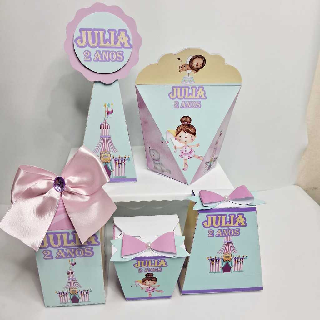 Kit de Caixas Circo Menina Bailarina Aquarela Personalizada / Lembrancinha de Festa /Aniversario