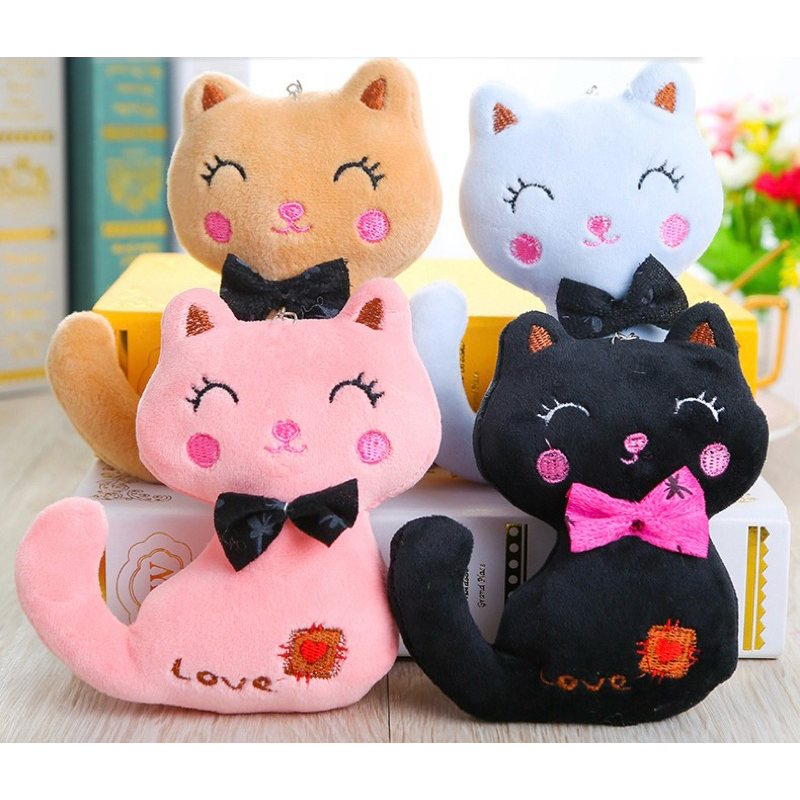 Chaveiro de pelúcia gato Rosa  Marrom e preto