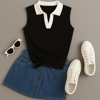 Regata Gola polo Feminina Canelada Algodão Moda gringa  elegante Casual  Algodão em Oferta na Shopee