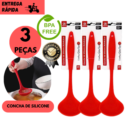 Kits 3/2 ou 1 Concha Silicone Vermelha Utensílio Cozinha Resistente ao Calor Ideal p/ Sopa e Molhos