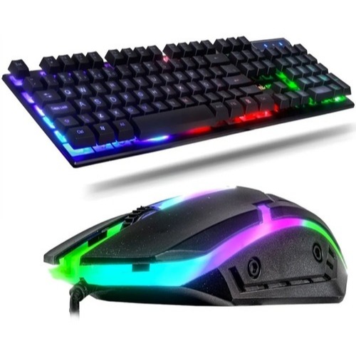 Kit Teclado Gamer Membrana Com Mouse Rgb Luminoso mouse Preto Cor do teclado Preto KP-TE115