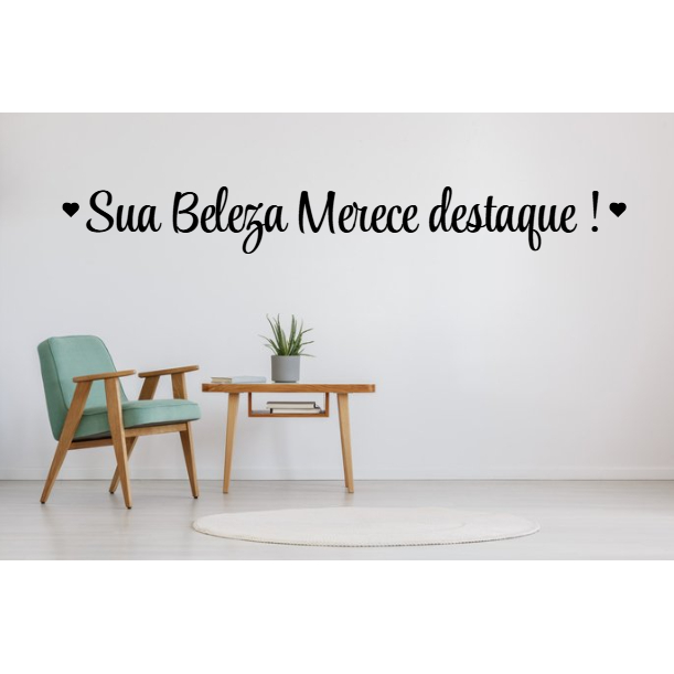 Frase A Sua Beleza Merece Destaque em Acrílico DOURADO , ROSE OU PRETO / MDF Tradicional PRETO 70CM
