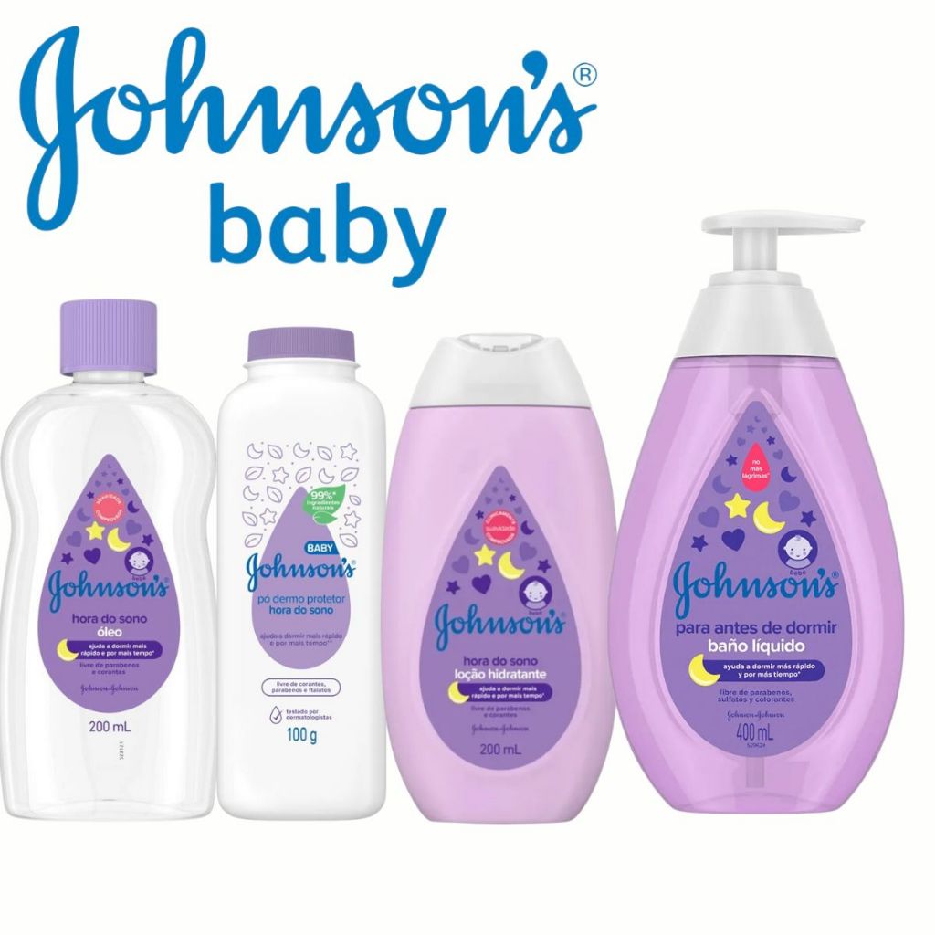 Kit Johnson's Baby Hora do Sono com Óleo Protetor Loção Hidratante e Banho Líquido Cuidado Suave