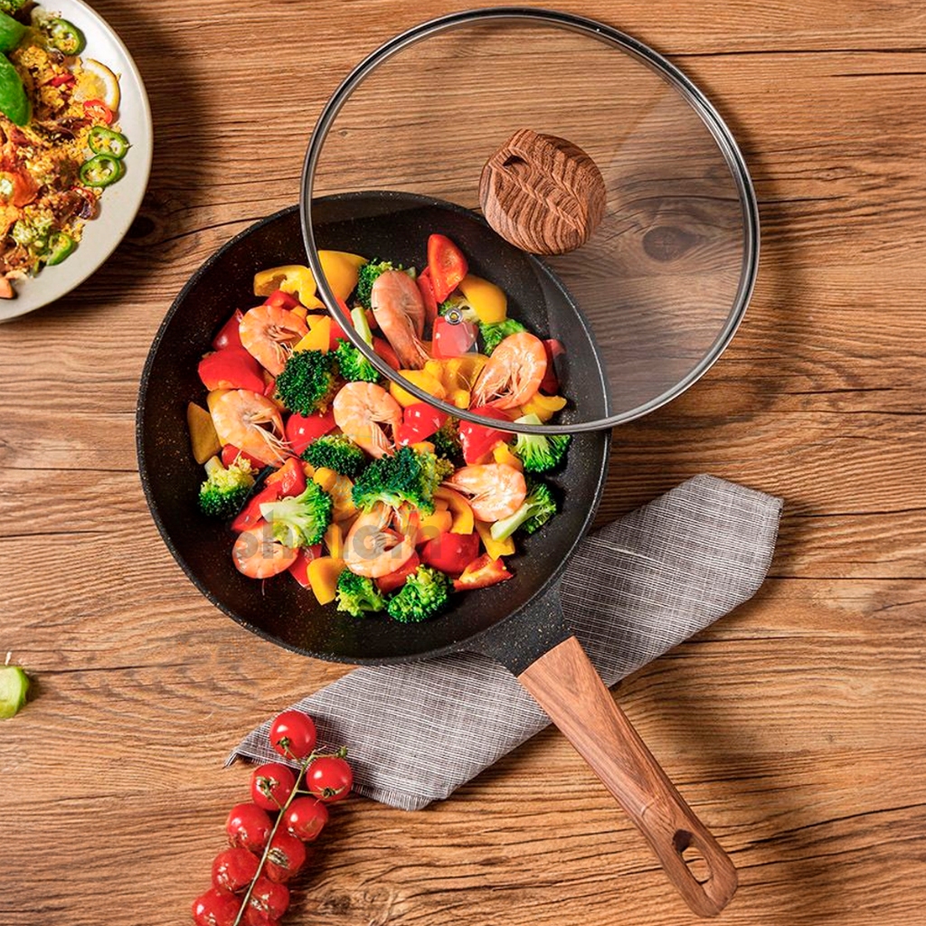 Panela Frigideira Antiaderente Cerâmica  Diâmetro 24 Cm Reforçada Tampa De Vidro Linha Premium em Oferta na Shopee