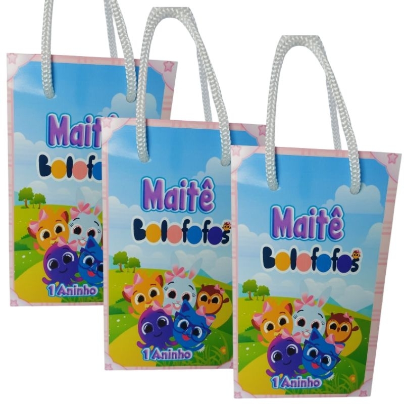 Sacolinha Personalizada Bolofofos menina para lembrancinha festa de aniversário / Papel Fotográfico