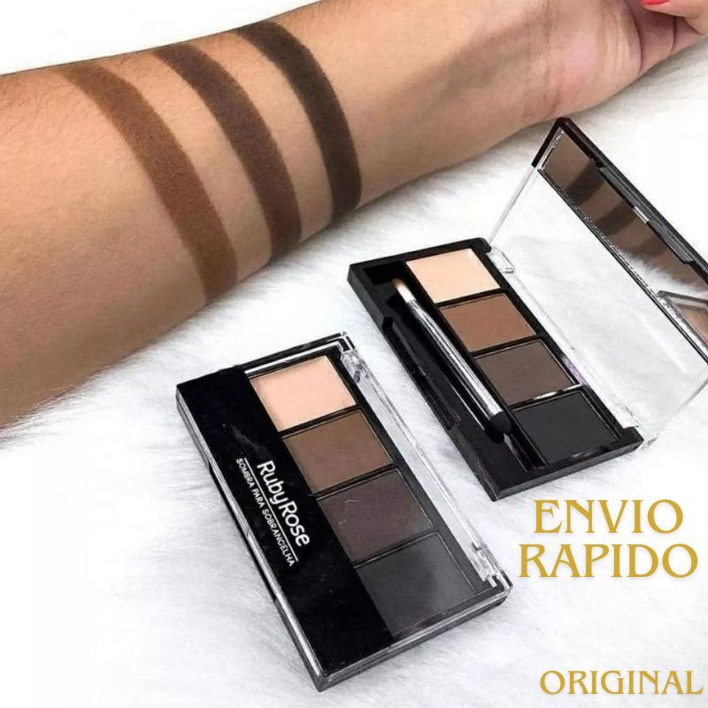 Paleta De Sombra Pra Sobrancelha c/ Primer RUBY ROSE HB-9354Alta Pigmentação + Pincel Duo