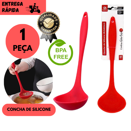 Kit 1 Concha de Silicone Vermelha Resistente Alta Temperatura Cozinha Antiaderente Cabo Confortável