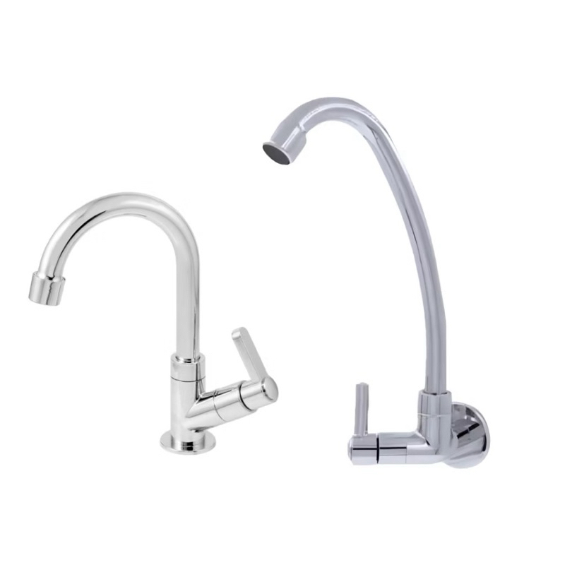 Kit 2 Torneiras ABS Cromadas – Cozinha + Banheiro | Modelos 1167 Parede + 1198 Bancada em Oferta na Shopee