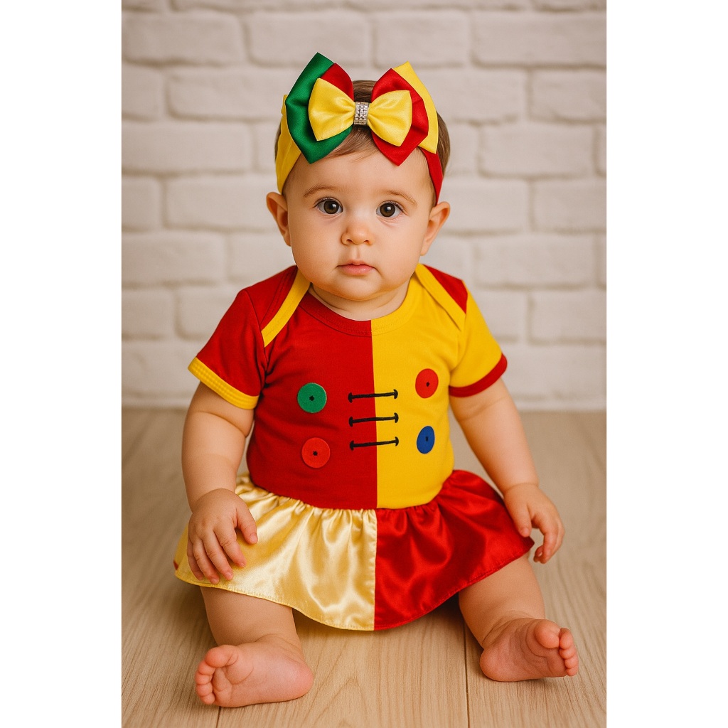 Body bodie fantasia mesversario emilia menina sitio do pica pau amarelo laço