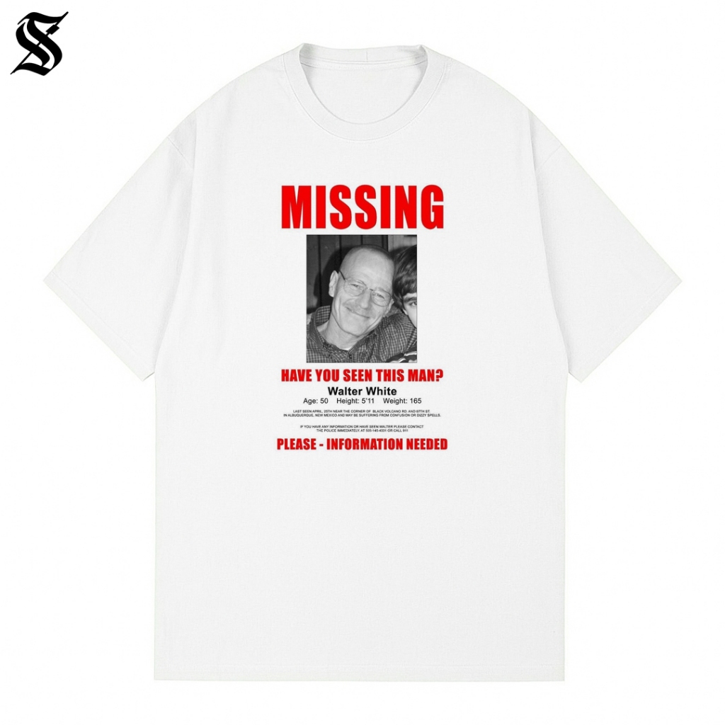 Camiseta Breaking Bad Cartaz Missing Sr White Geek Unissex em Oferta na Shopee