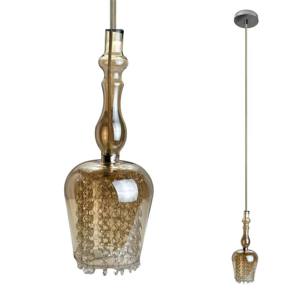 Luminária Pendente Vetro Cristal Cobre Inowar Tamanho de 1,70cm Sala de Jantar Lampada 40w