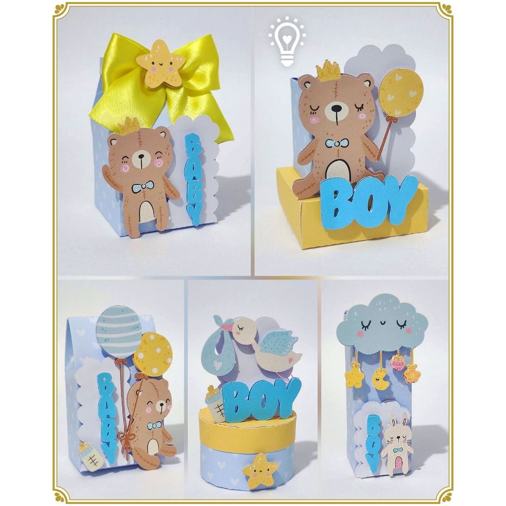 Caixas Personalizadas Super Camadinhas Ursinho / Chá de Bebê / Chá Revelação Menino / Boy 3D