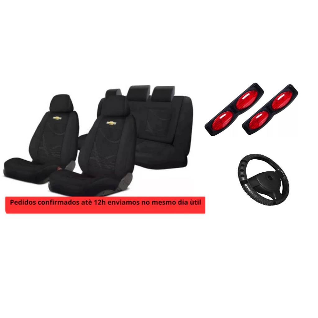 kit gm jogo capa banco tecido original + capa volante olho de gato refletivo chevrolet prisma celta