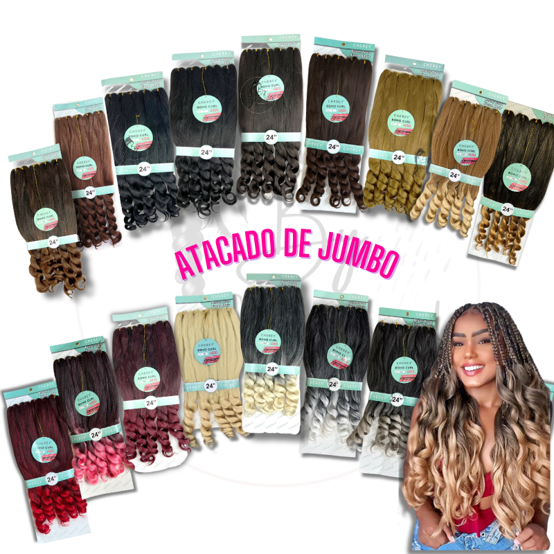 Kit 10 Jumbo Boho Curl Atacado P/ Trança French Braids Pontas Onduladas 400g