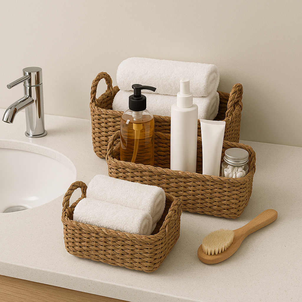 3 Cestas Rusticas Natural Organizadora Decorativa Banheiro Quarto Sala Boho