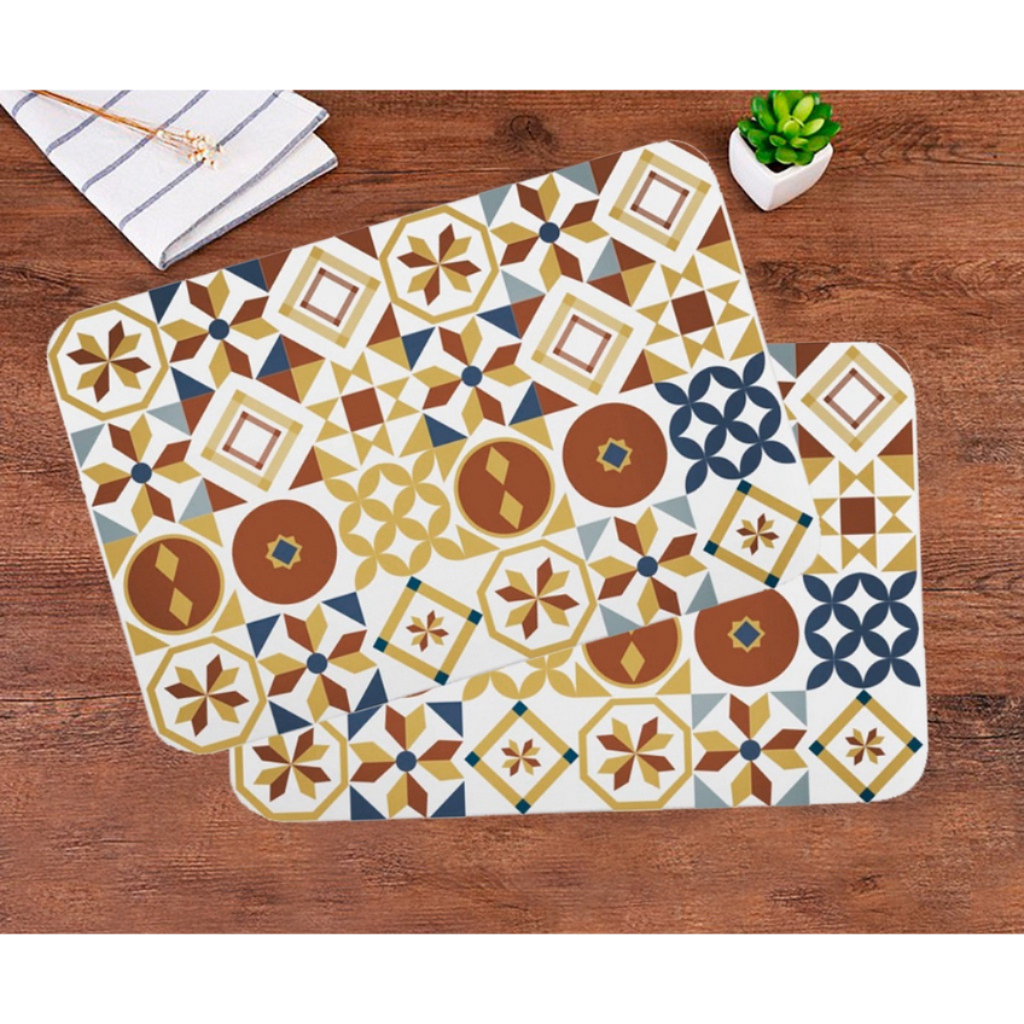 Kit 6 Peças Sousplat Estampado Jogo Americano Decorado Lavável Plástico Resistente Ao Calor