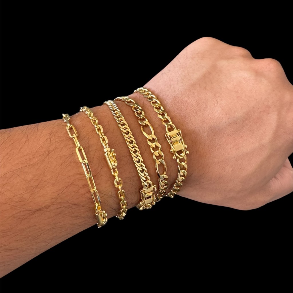 Pulseiras Grossa Masculina Banhada a Ouro 18k Fecho Gaveta Vários Modelos Bracelete Promoção em Oferta na Shopee