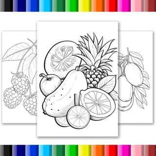 Kit Desenhos para colorir Frutas e legumes- 50 Folhas soltas A4