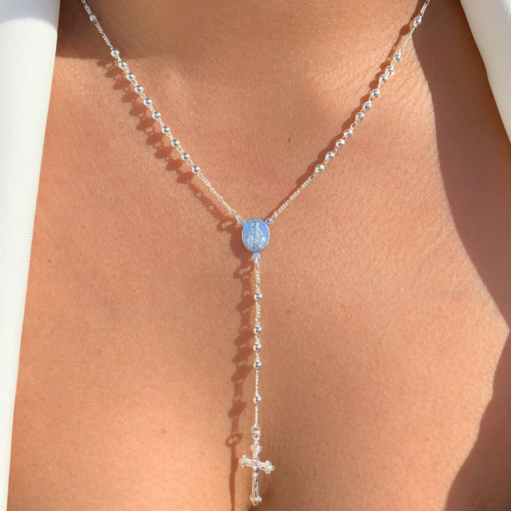 Colar Terço Feminino Prata 925 Delicado Católico