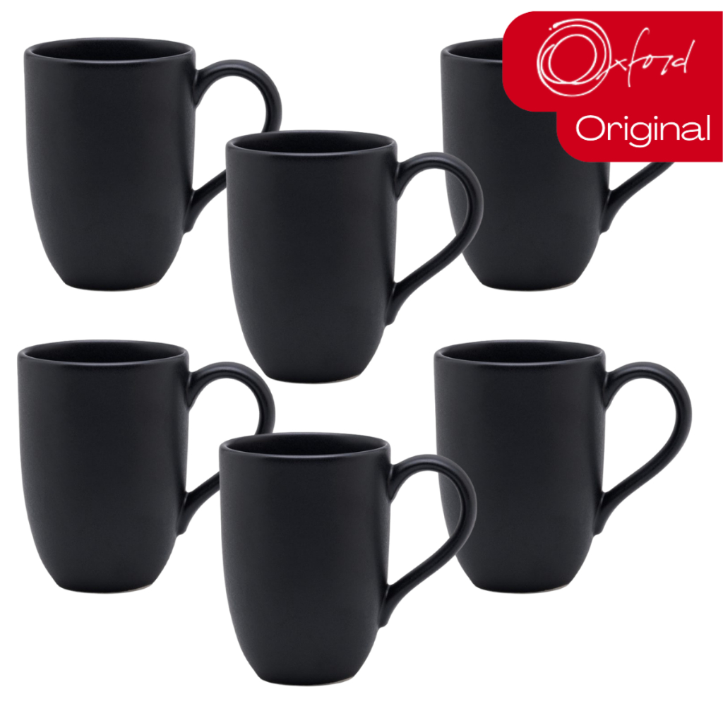 Jogo 6 Canecas Café Chá 350ml Flat Onix Preto Acetinado Oxford