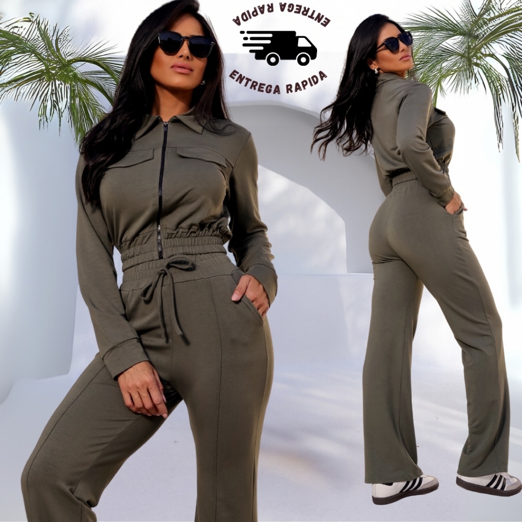 Conjunto Feminino Manga Longa junto com calça pantalona em viscolycra e confortável em Oferta na Shopee