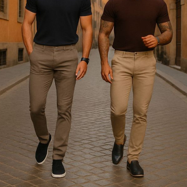 KIT COM 2 Calça SARJA Masculina Alfaiataria Sport Fino Skinny Social Slim