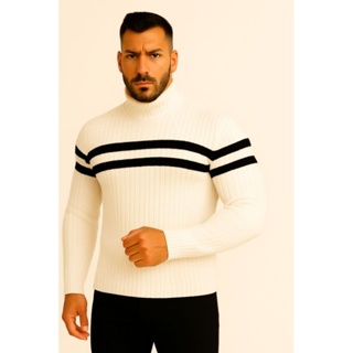Cacharrel Masculina Tricot 2 Cabos  Gola Alta Listrada Inverno 🧣 em Oferta na Shopee