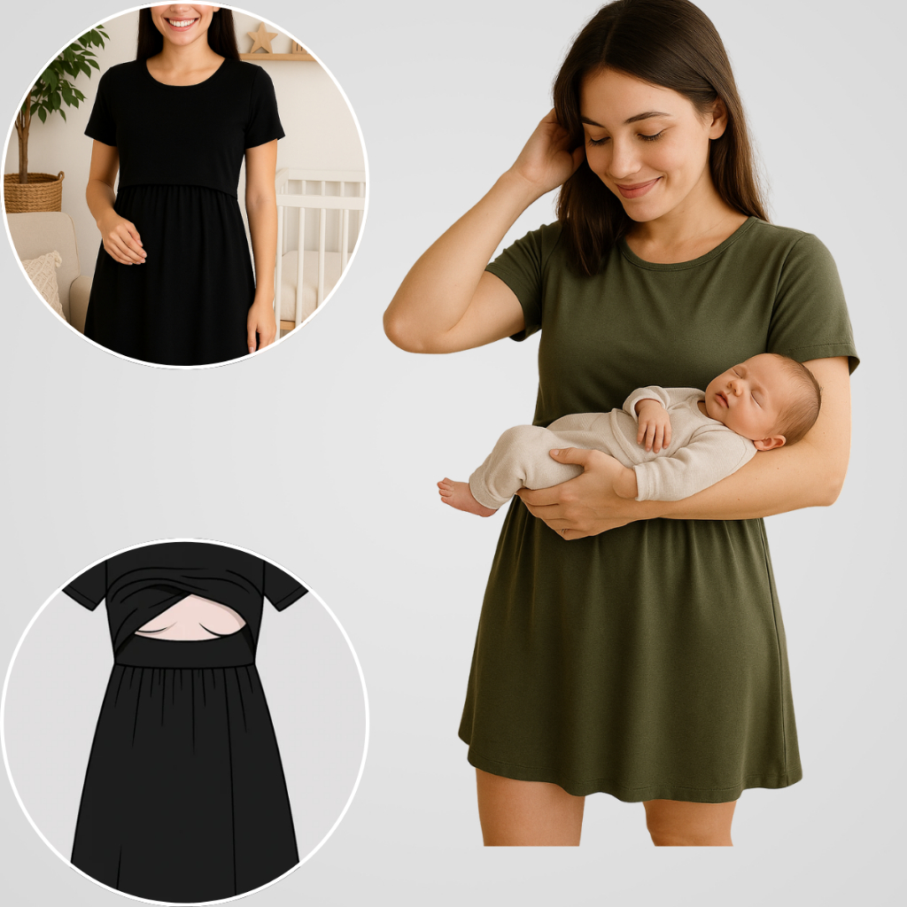 Vestido Amamentação Diversas Cores Viscolycra Premium Manga Curta Gestante Grávida Amamentar elegância e praticidade