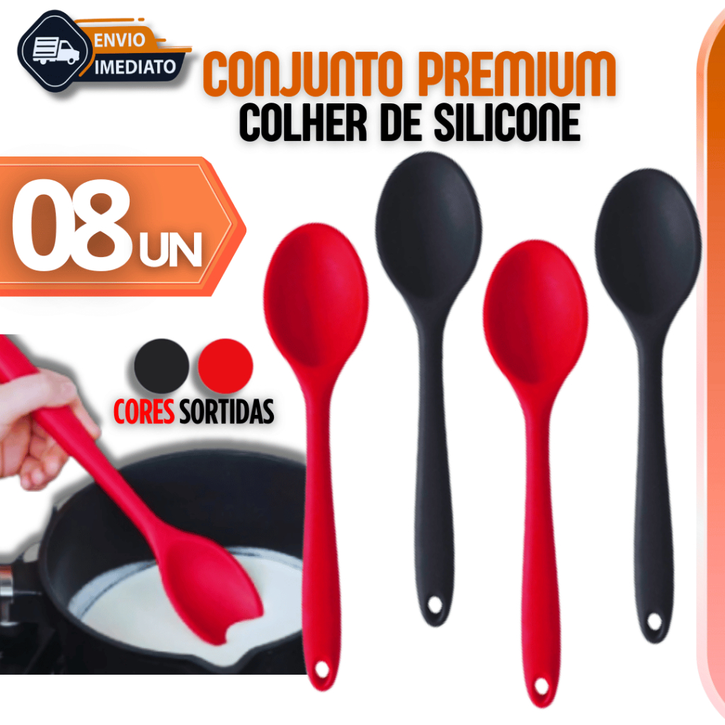 Kit 8 Colheres de Silicone Resistentes ao Calor Cozinha não Risca Panelas para Cozinha Variáveis Utilidades
