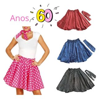 Kit Saia e Lenço de Bolinha Feminina Adulto Anos 60 Retro Godê Rodada Poá Moda Feminina em Oferta na Shopee