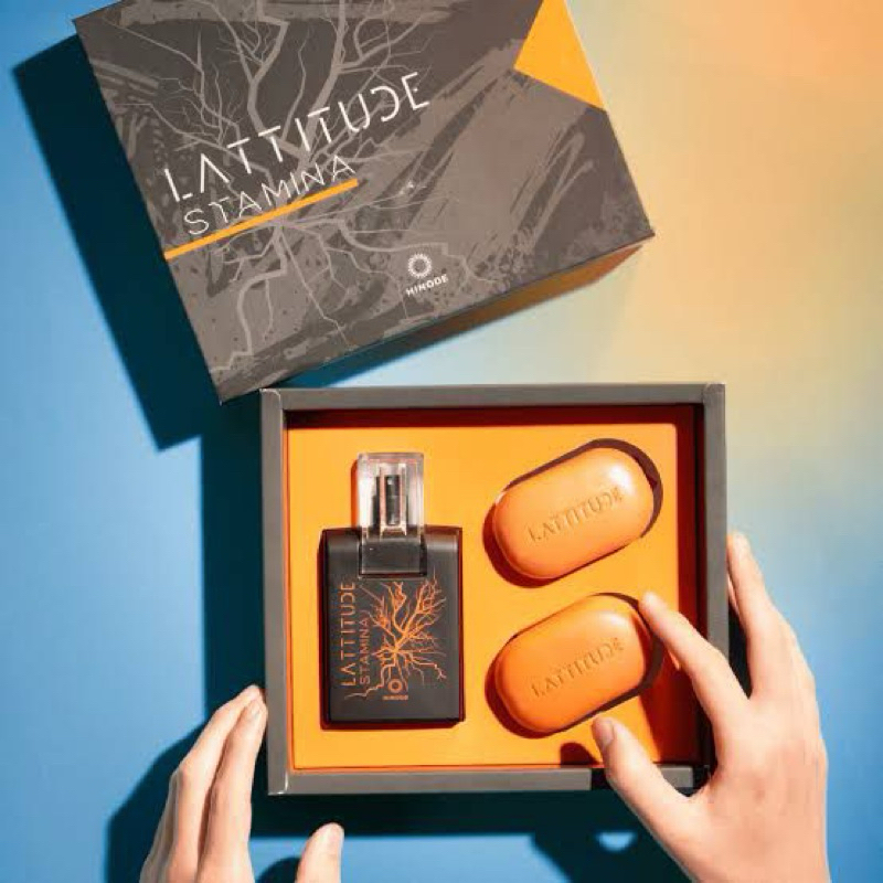 Kit Presente Hinode Lattitude Stamina – Perfume 100ml + 2 Sabonetes + Caixa Presenteável