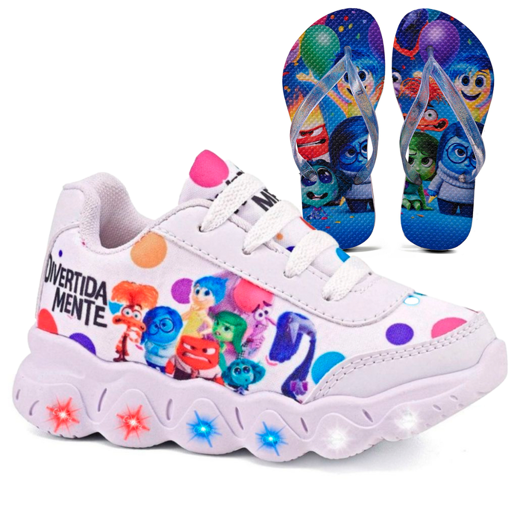 Kit Tênis Infantil Menina Divertidamente Com Led + Chinelo Infantil