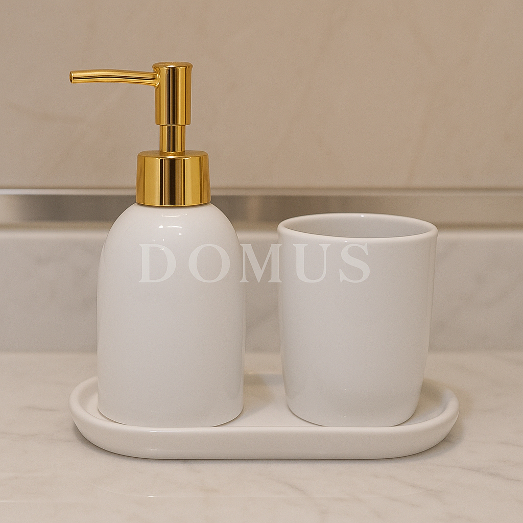 Conjunto 2/3 Peças Banheiro Ceramica/Porcelana Lavabo Com Porta Sabonete Liquido Porta Escova