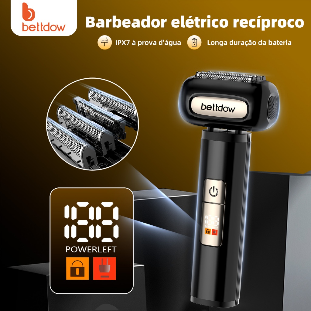 Mini Barbeador Portátil Bettdow USB 4 Lâminas 6800rpm IPX7 À Prova D'Água