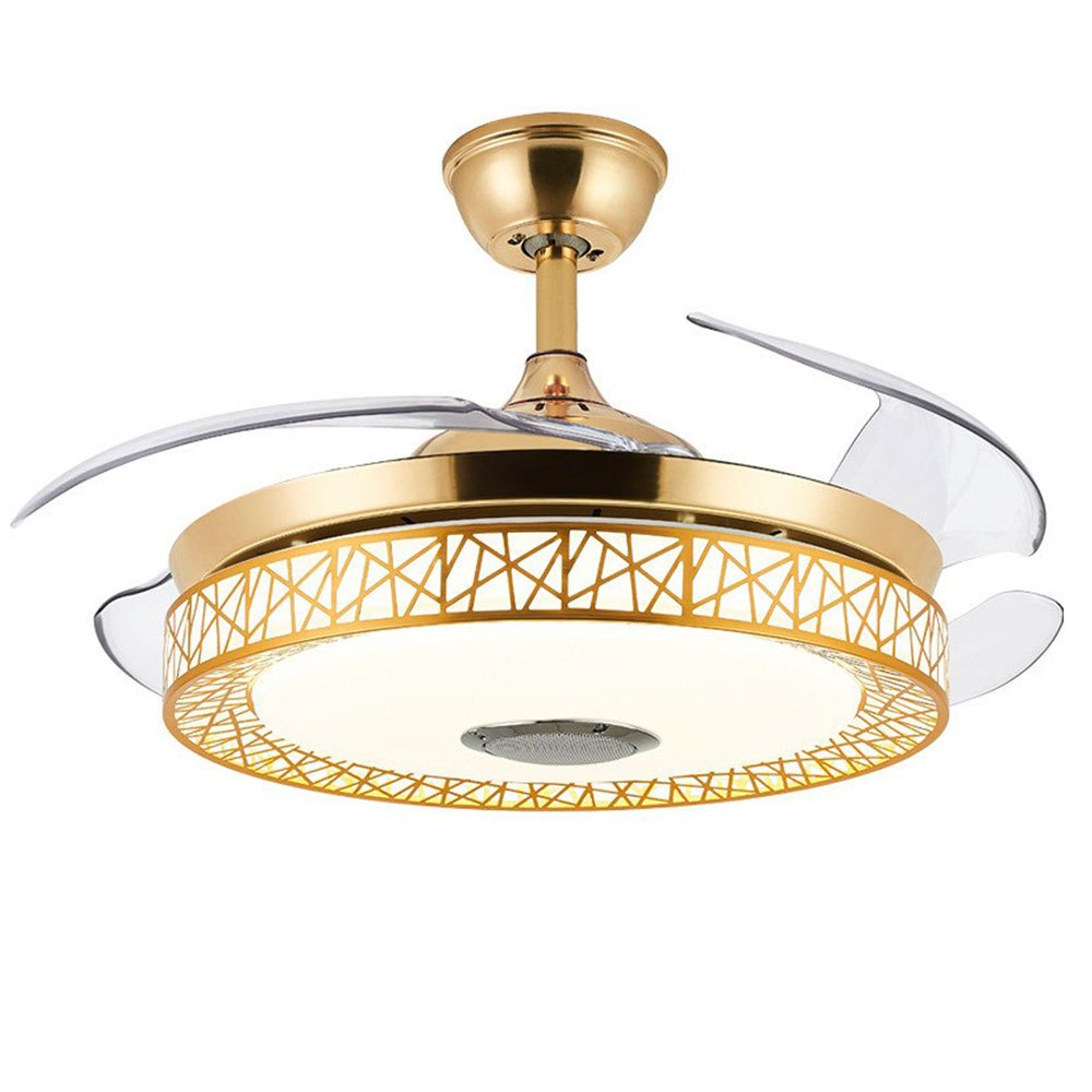 Ventilador De Teto Com Led Lâmpada Retrátil Pás Controle Remoto Com Música e caixa de Som-...