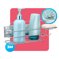 Porta Shampoo Banheiro Suporte Fixação Dupla Face 3m Sem Furo Cromado Arthi