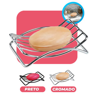 Saboneteira Aço Aramado Fácil Escoamento Suporte Porta Sabonete Black Cromada Arthi