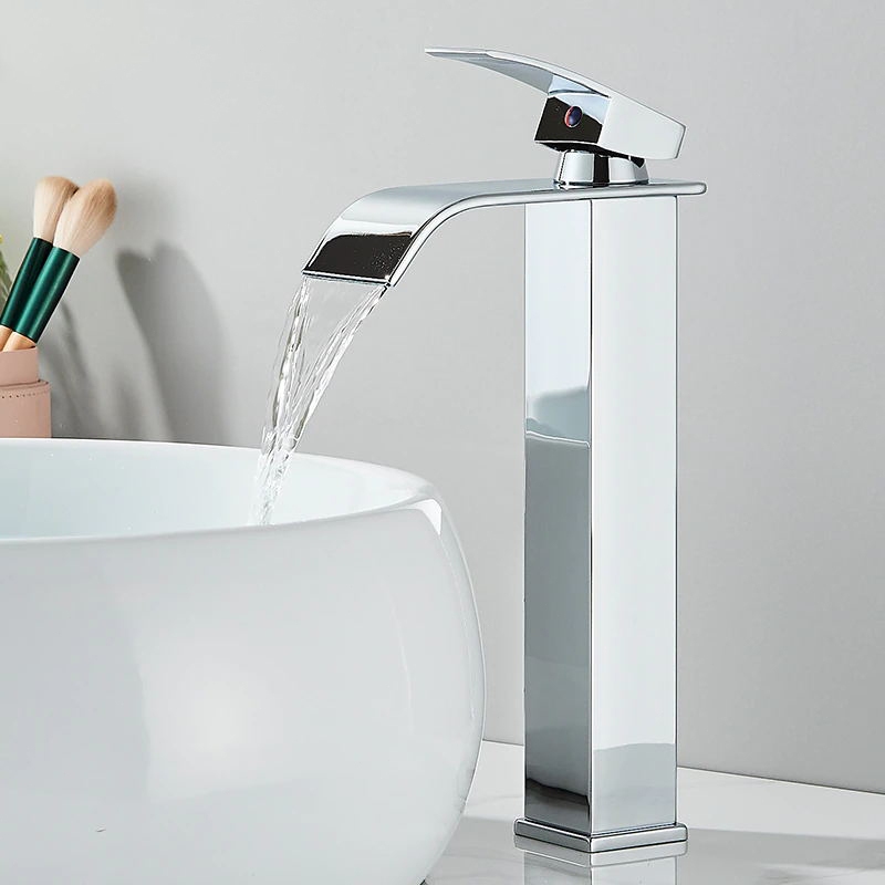 Torneira Banheiro Cuba Alta Cascata Inox Bancada Metal Acabamento Brilhante Yesop em Oferta na Shopee