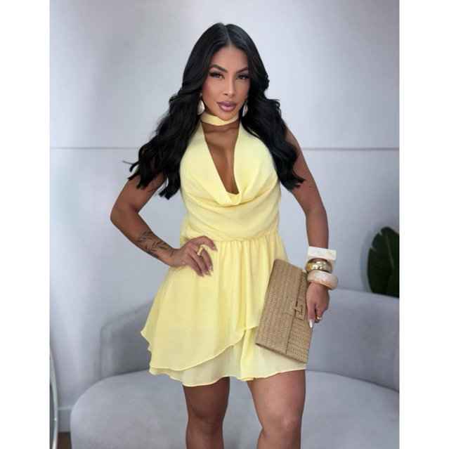 Vestido Macaquinho Feminino Boho Chic Frente Unica Babado Soltinho Costa Nua Amarração tendência verão para festas em Oferta na Shopee