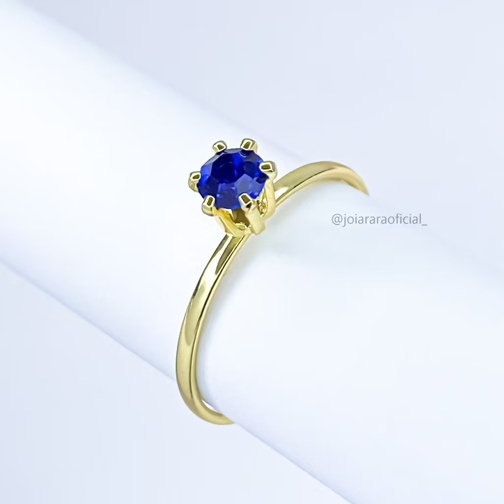 Azul Anel Feminino Moeda Antiga Pedra Zircônia 2mm Solitário Banhado a Ouro 18k Dourado em Oferta na Shopee