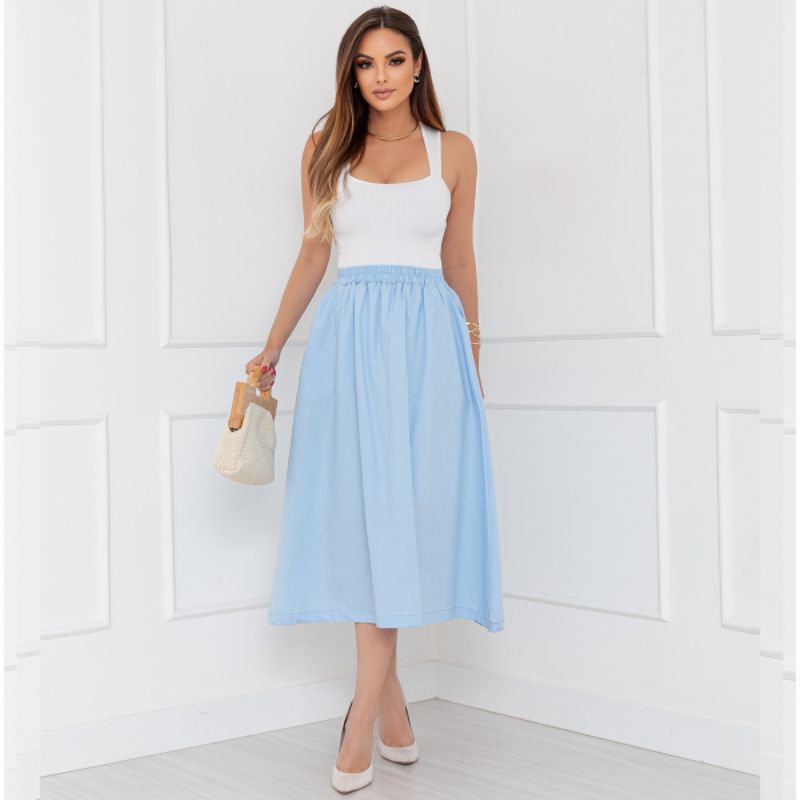 Saia Feminina Tricoline Forrada Cintura Com Elástico Cód165 em Oferta na Shopee