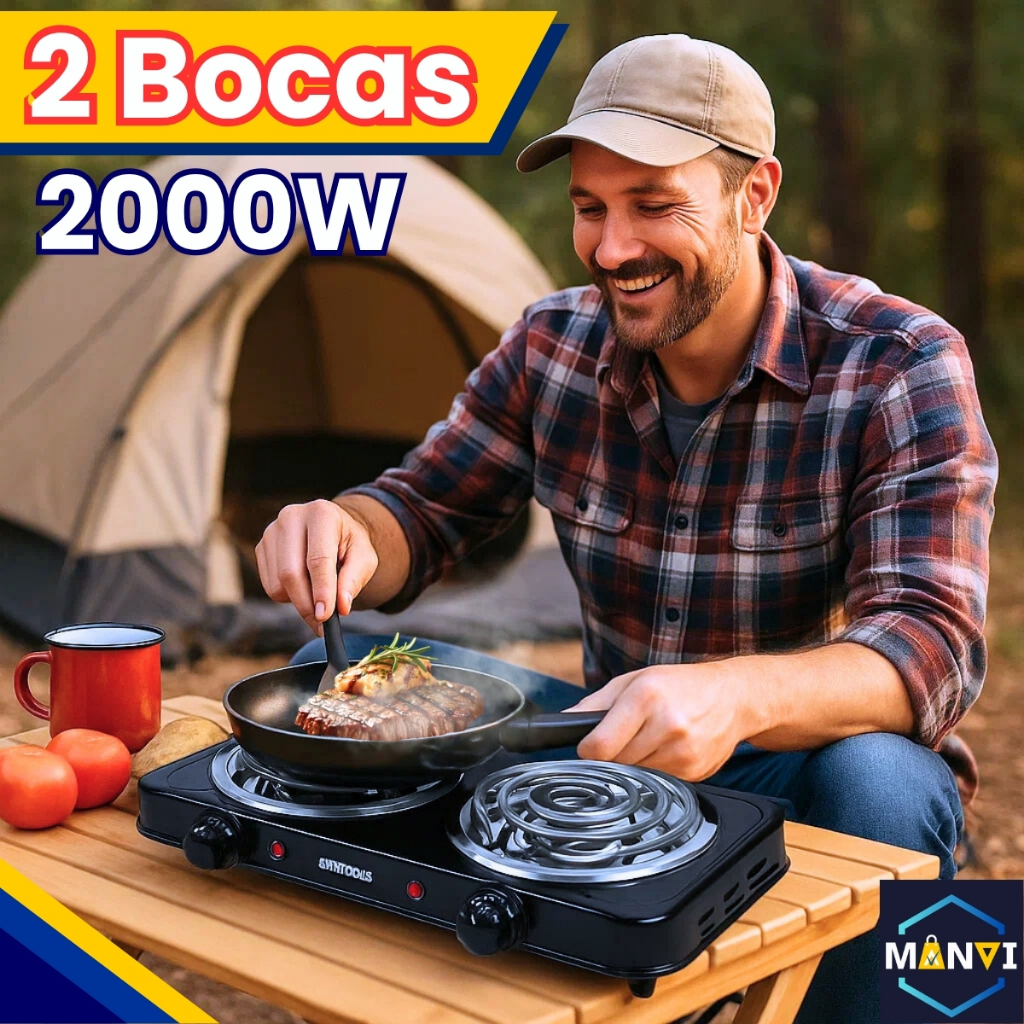 Fogareiro Elétrico Portátil 2 Boca Fogão Mesa 2000w 220v Cooktop Indução Camping Viajem Dia Dos Pais