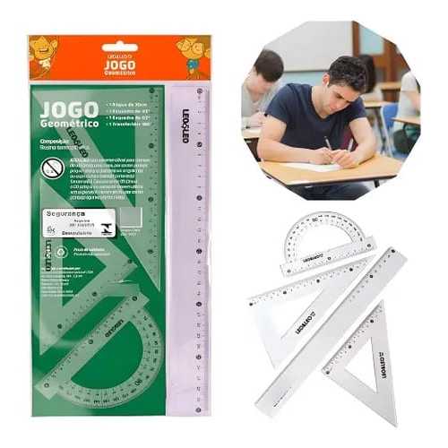 Kit Jogo Regua Geometrico 1.Grau/4 Peças Escolar Estudo Leo&Leo