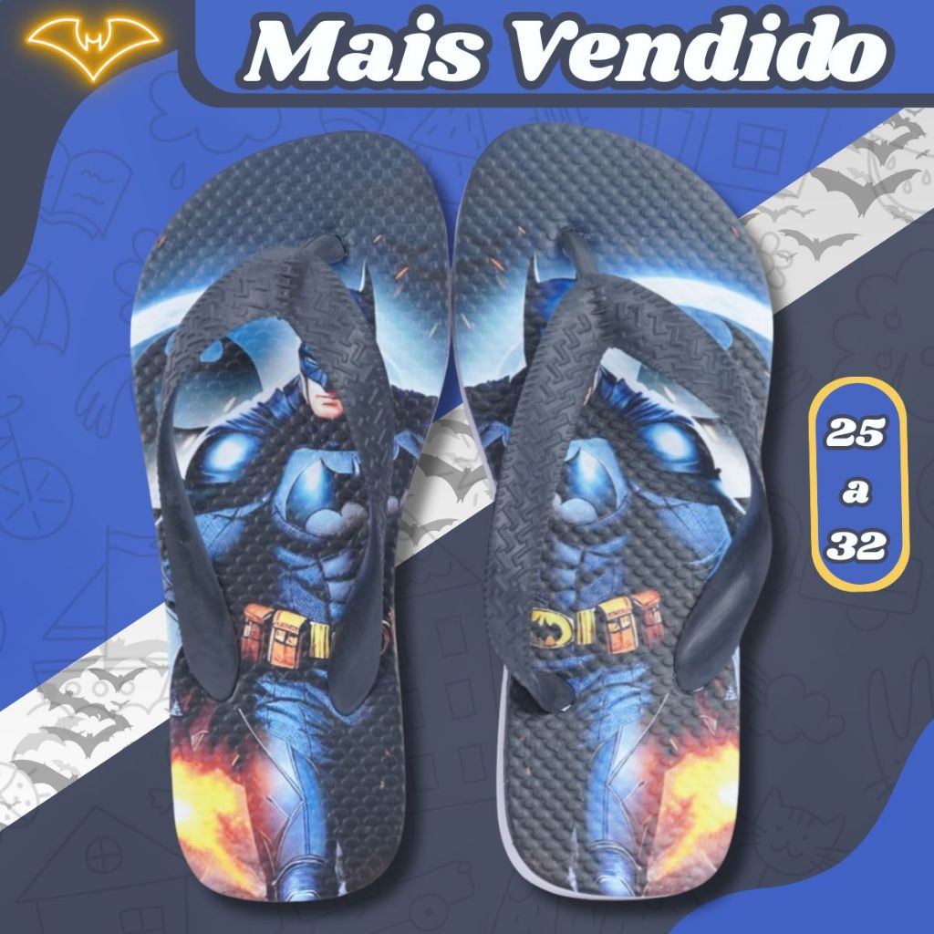 Chinelo Infantil Masculino Personagem Confortável Antiderrapante Tira Resistente Para o Dia a Dia