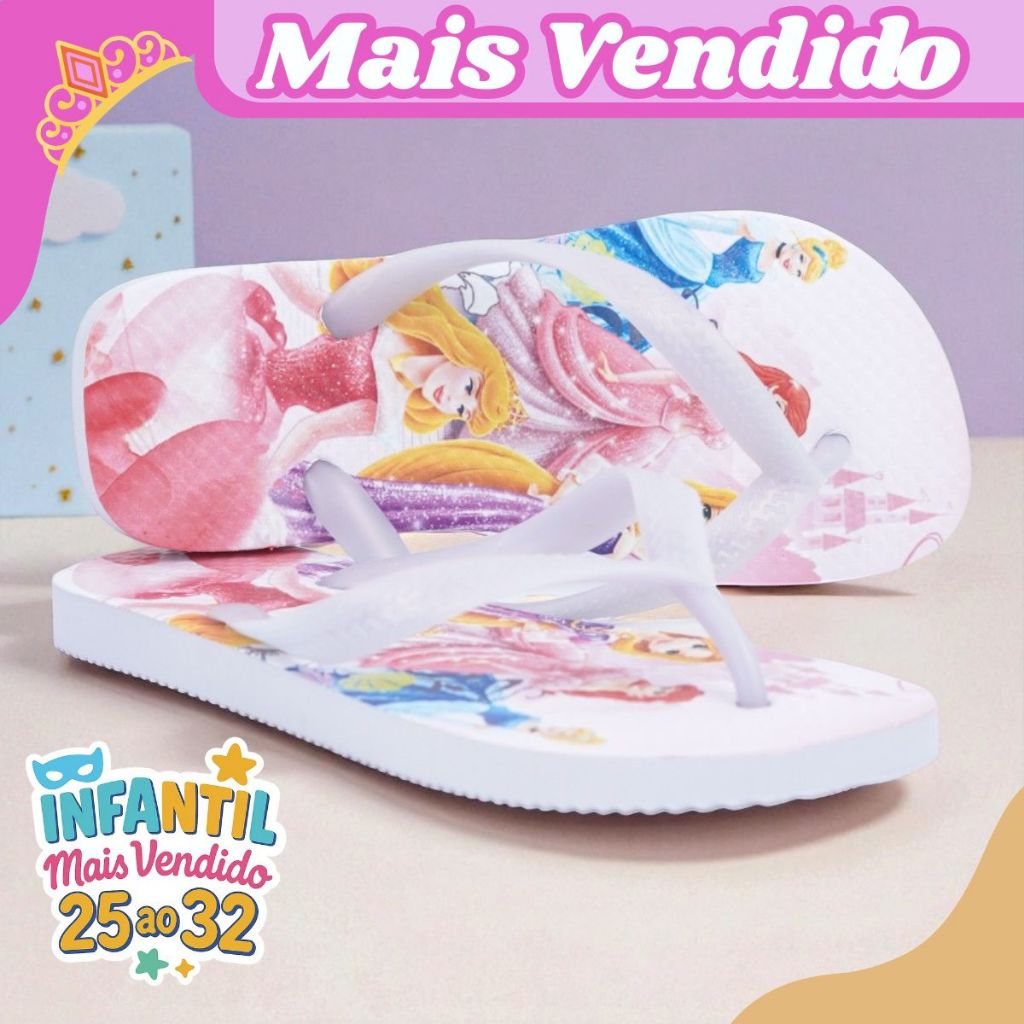 Chinelo Infantil Feminino Personagem Confortável Antiderrapante Tira Resistente Para Passeio Escola